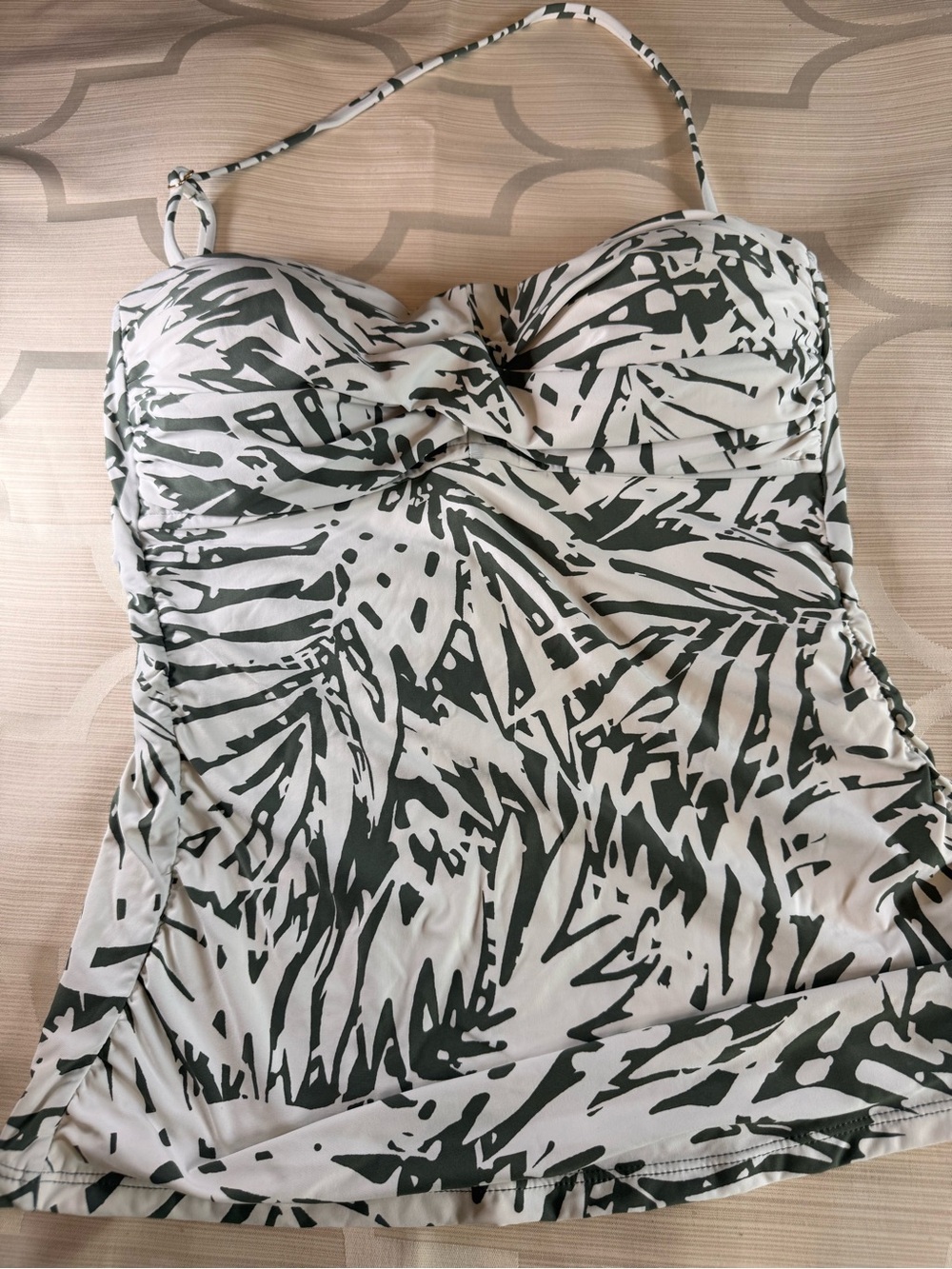 Anne Cole White and Dark Green Palm-Print One-Piece Tankini